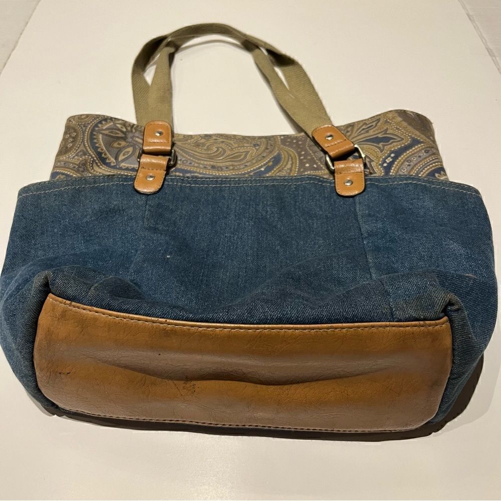 Women's Casual Faux Leather Blue Denim Messenger Bag with Paisley top